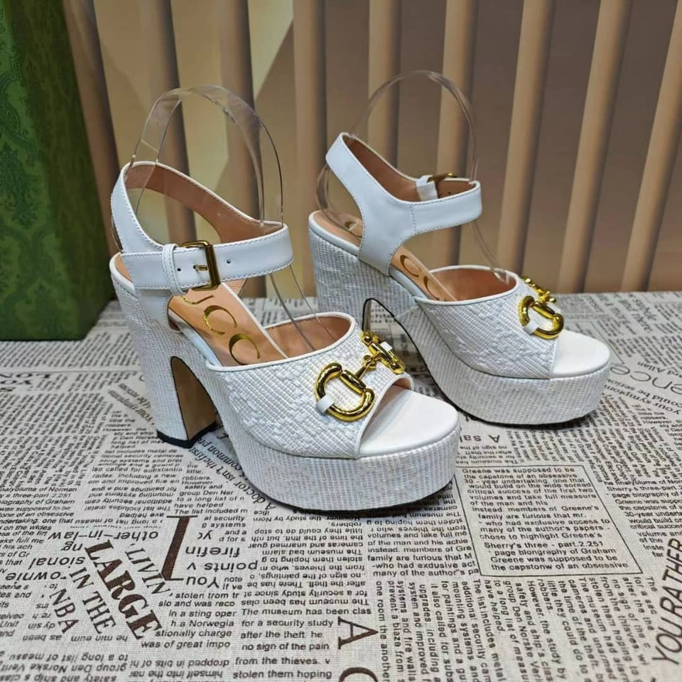 Gucci Horsebit Platform Sandal Gg Embellished ?White view 5