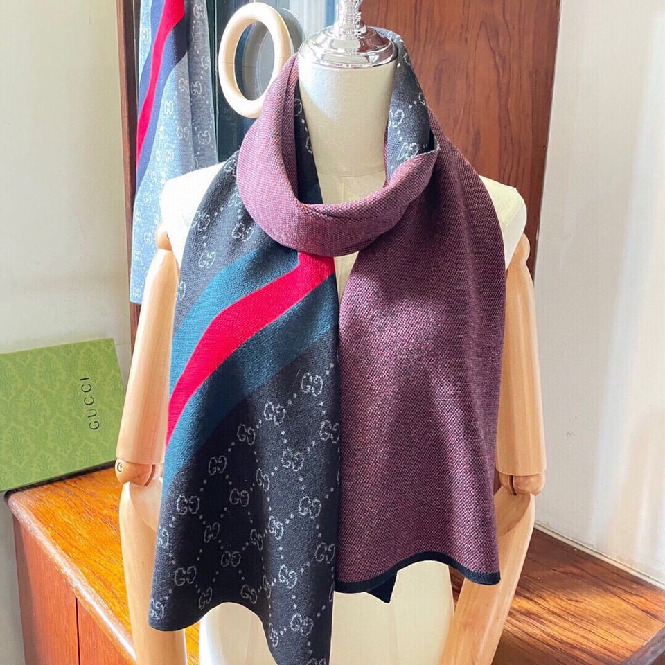 Gucci Cashmere Scarf Stripe Black For Women 190cm view 5