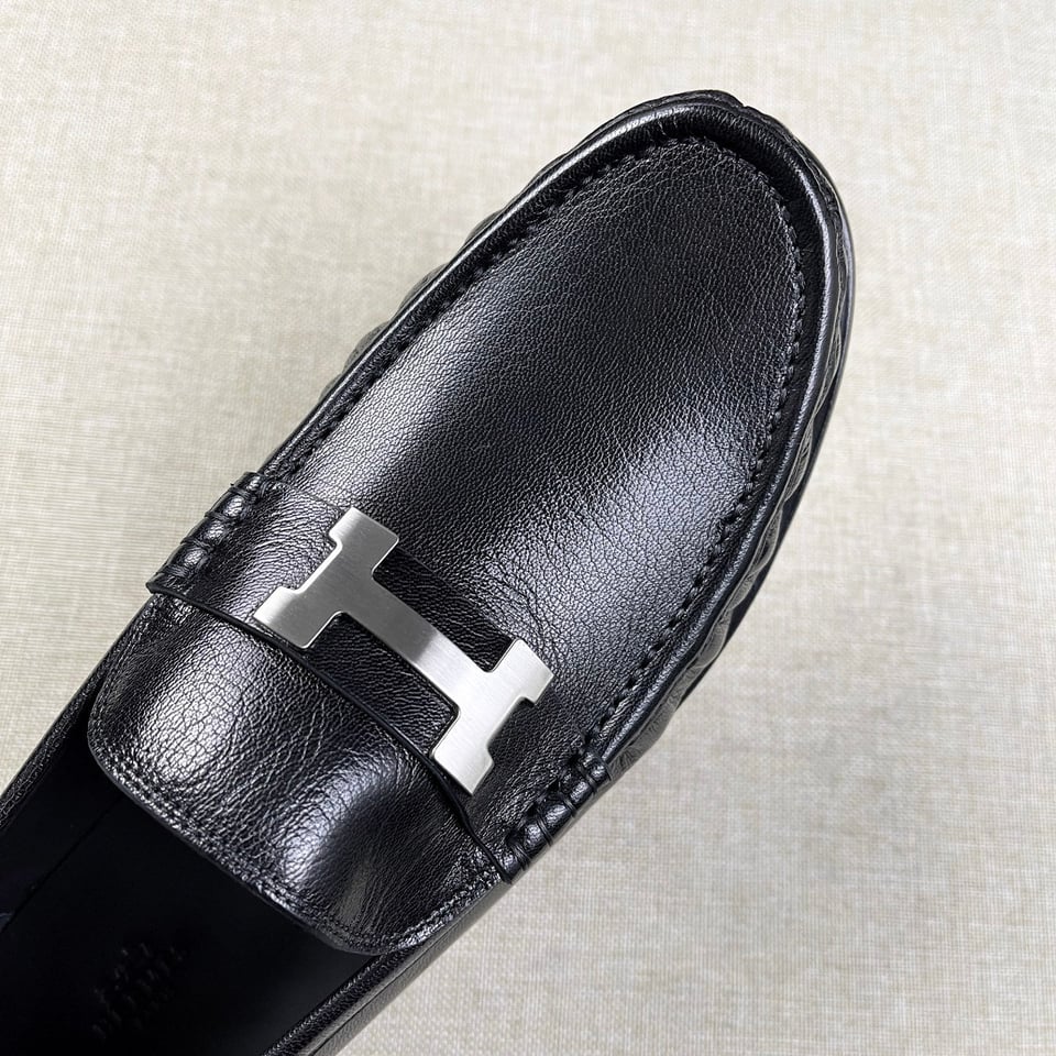 Hermès Iconic H Buckle Leather Loafers Black- Shoes for Men view 6