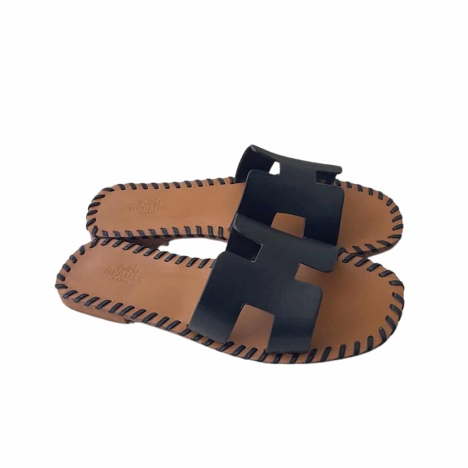 Herm?S Oran Sandals Stitching In Black And Brown view 2
