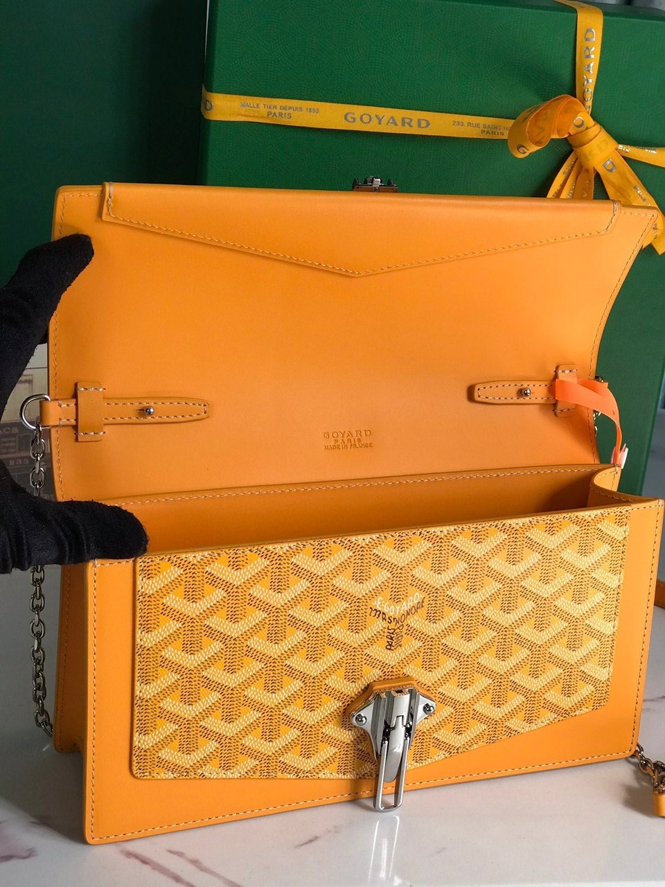 Goyard Duchesse Marie-Caroline Bag 25 Cm Yellow Goyardine Canvas And Smooth Calfskin view 6