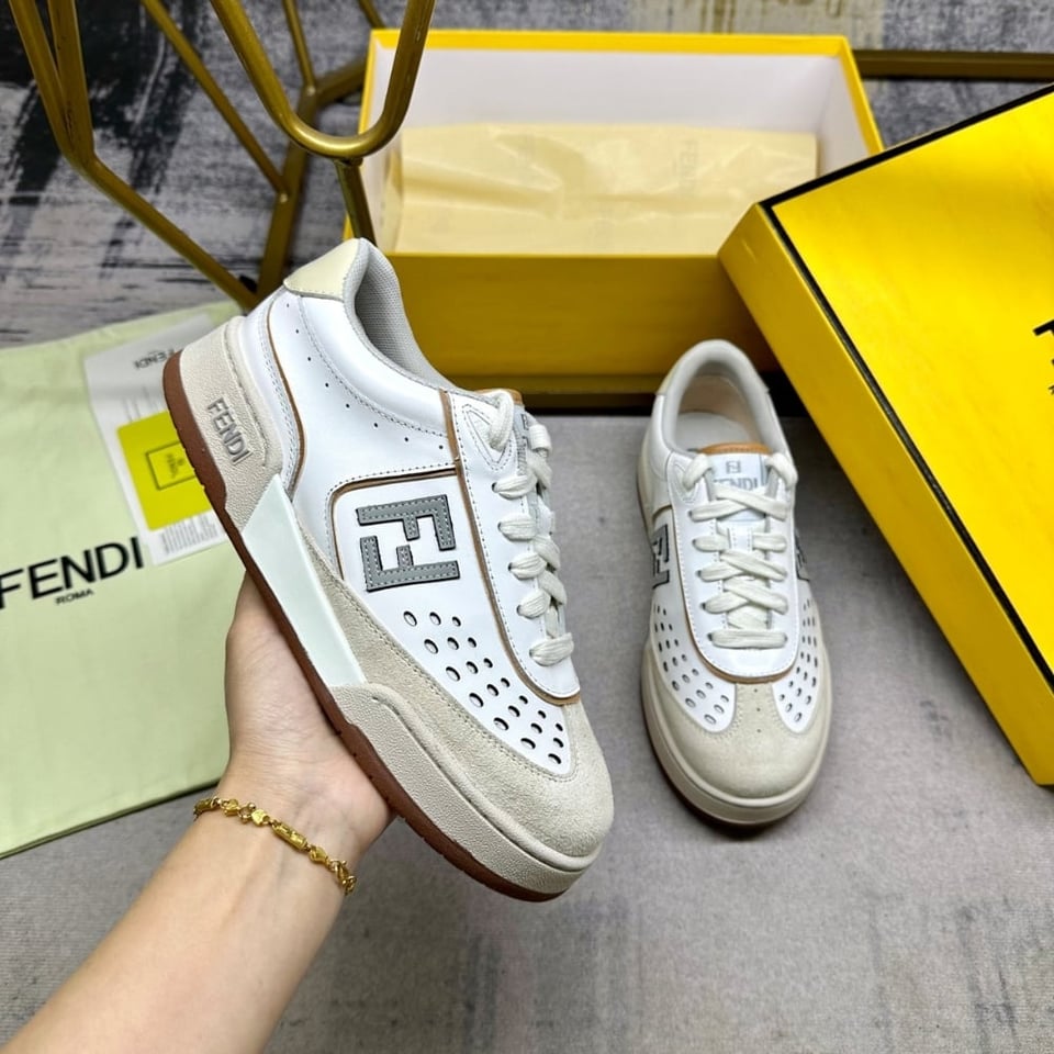Fendi Match Suede Low Tops White And Brown 8E8670Asb2F1Rux view 5