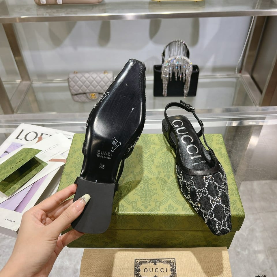 Gucci Gg Embellished Slingback Flats Black view 8