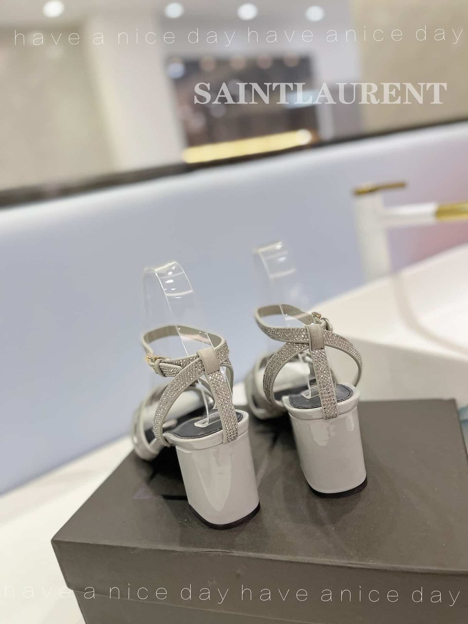 Saint Laurent Tribute Leather Sandals Metallic Silver view 7