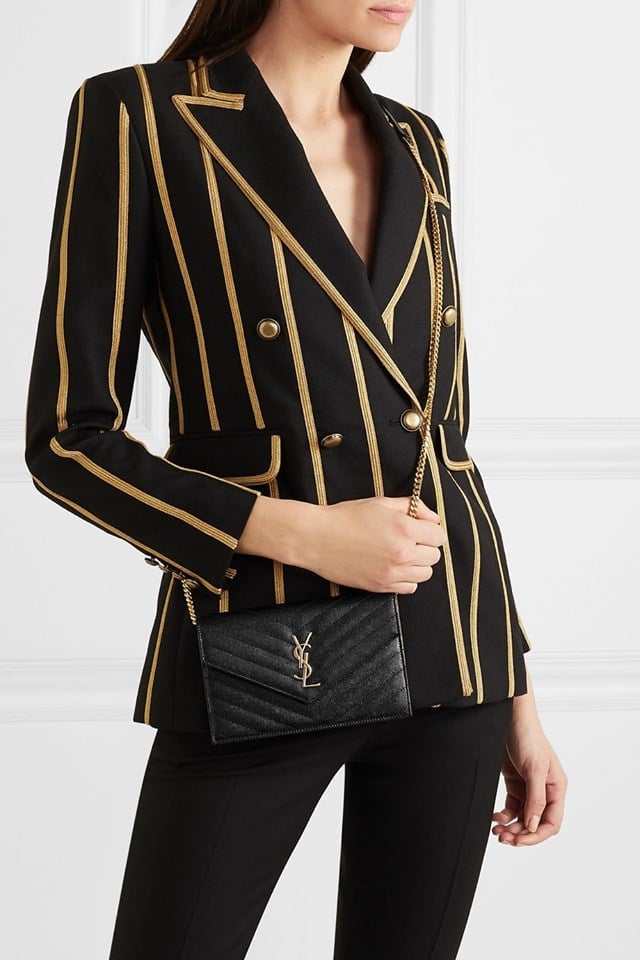 Saint Laurent Cassandre Matelasse Chain Wallet In Grain De Poudre Embossed Black Gold 22Cm 377828 Bow01 1000 view 12