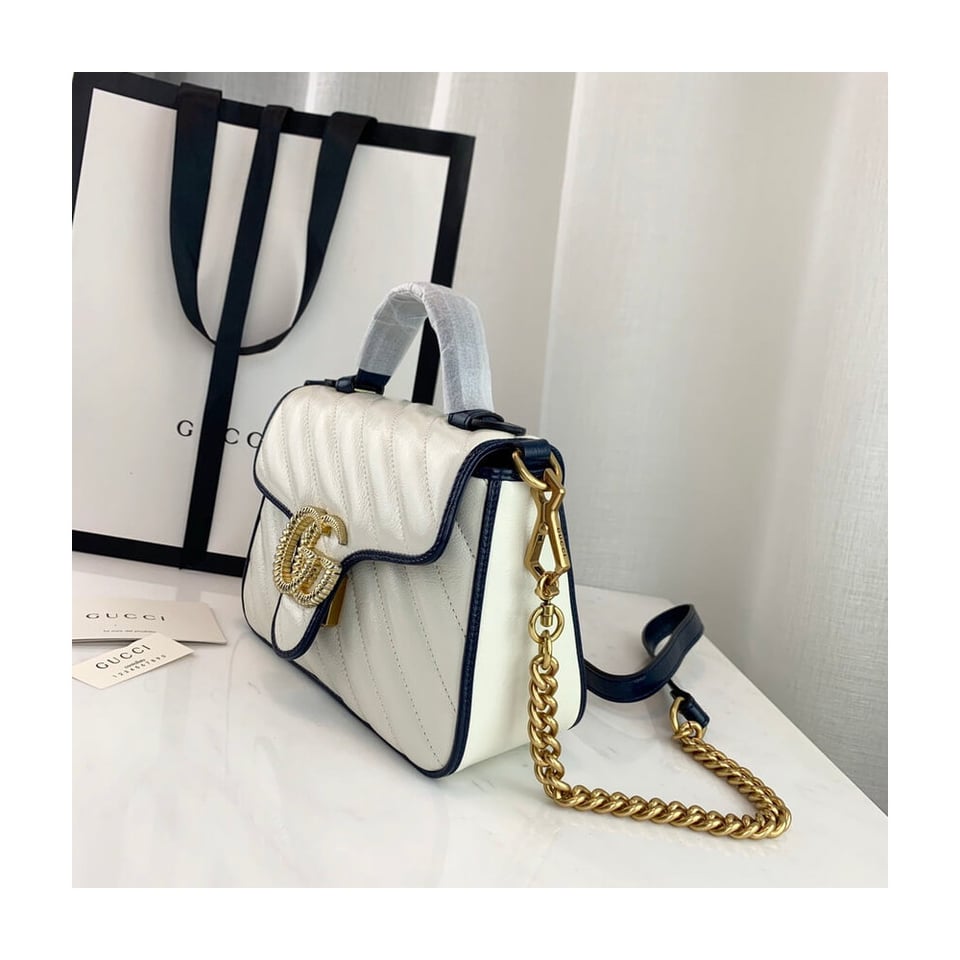 Gucci GG Marmont Mini Top Handle Bag White view 6