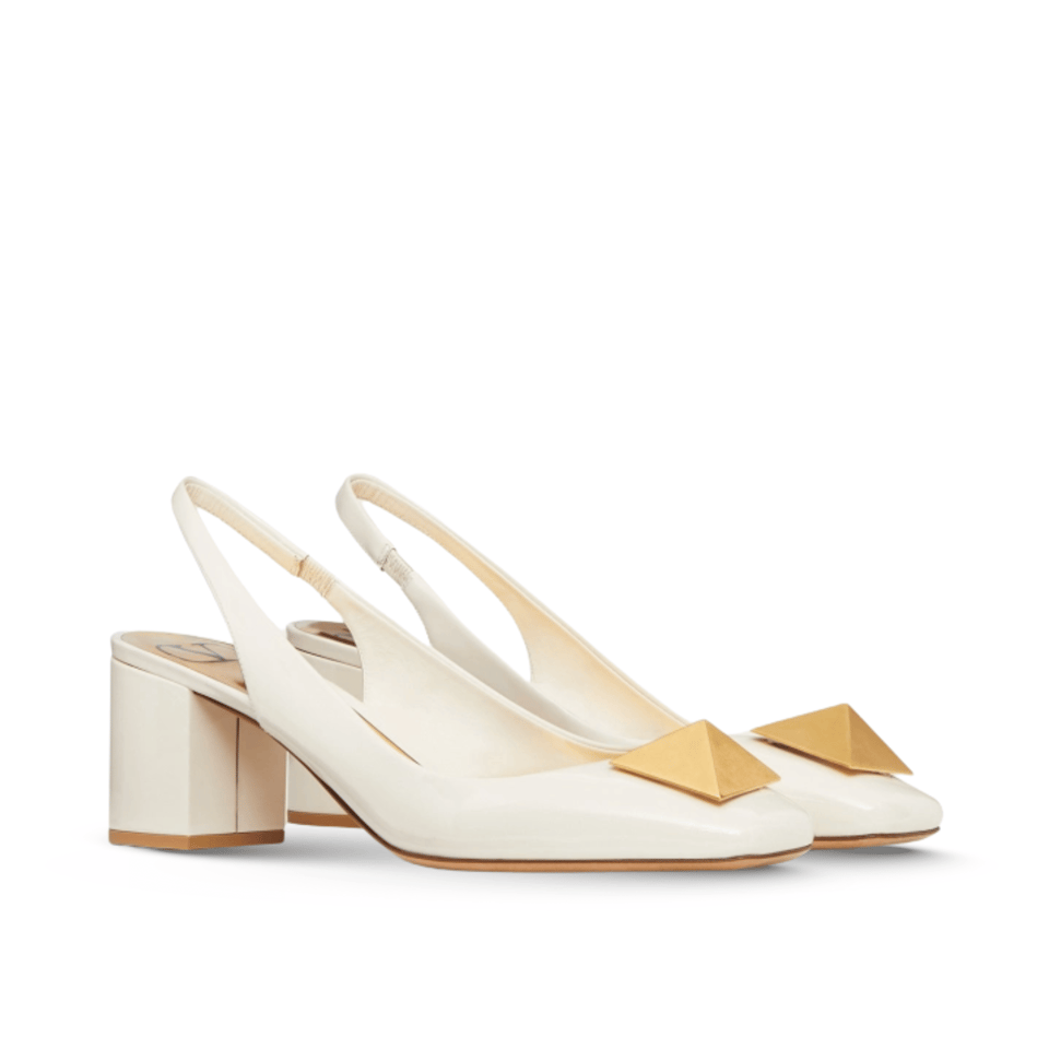 Valentino One Stud Patent-Leather Slingback Pump White view 2
