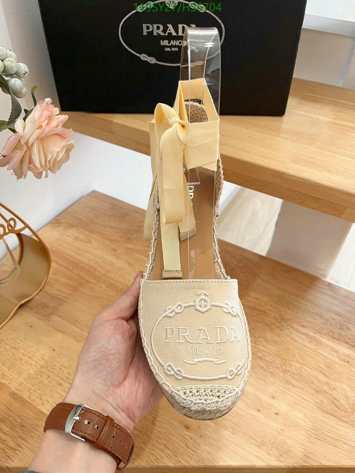 Prada Linen Espadrille Wedge Sandals Beige view 11