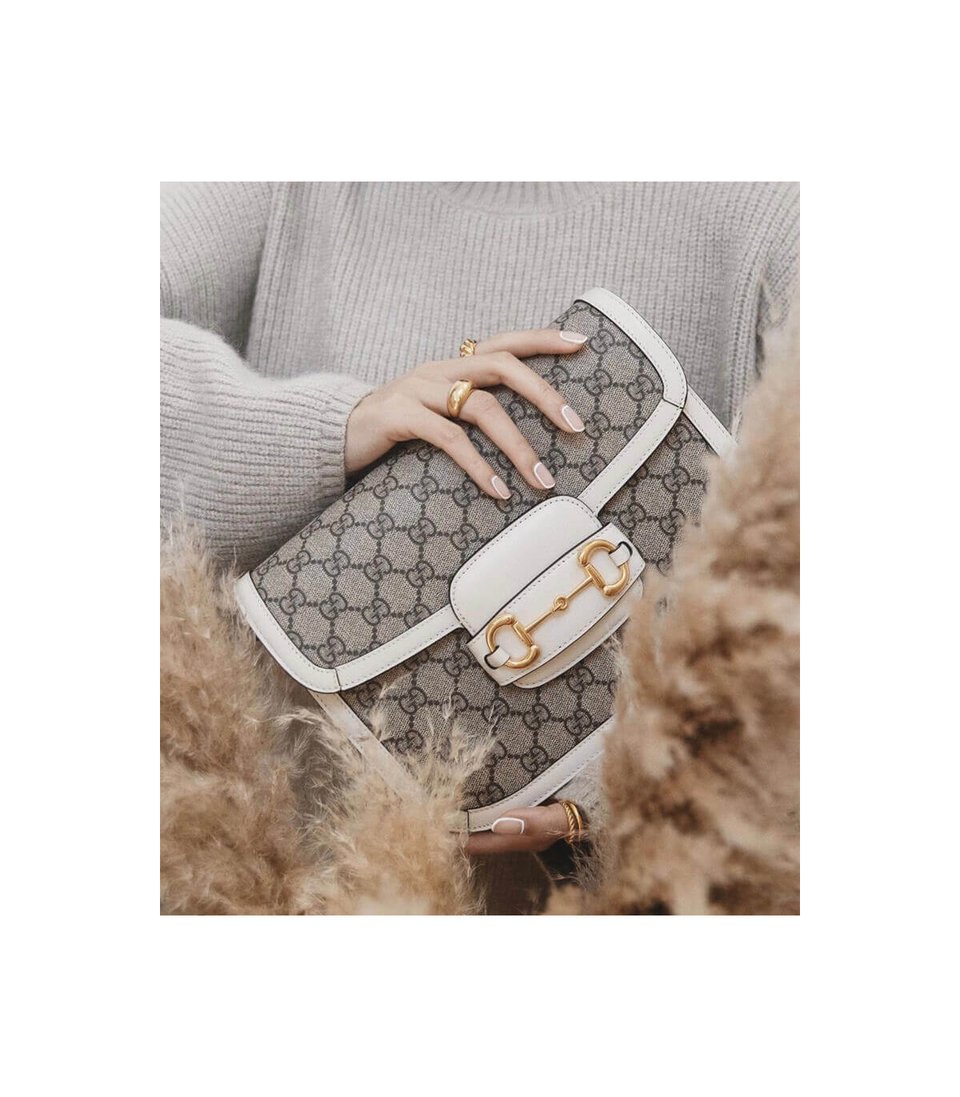 Gucci 1955 Horsebit White GG Supreme Canvas Shoulder Bag 25cm view 3