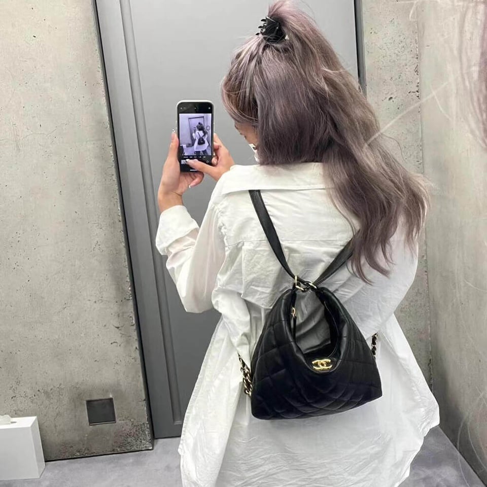 Chanel Hobo Bag in Black Lambskin view 5