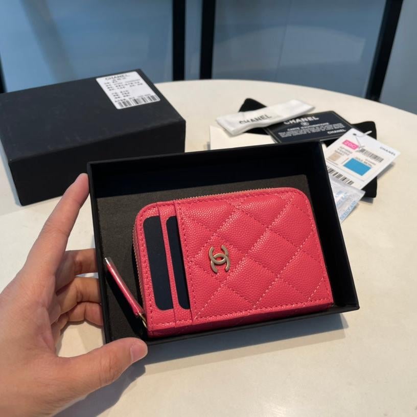 Chanel Zipped Coin Purse 11 Red Pink Grained Calfskin view 2
