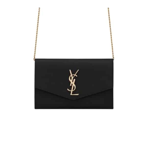 Saint Laurent Uptown Chain Wallet In Grain De Poudre Embossed Black 19Cm view 2