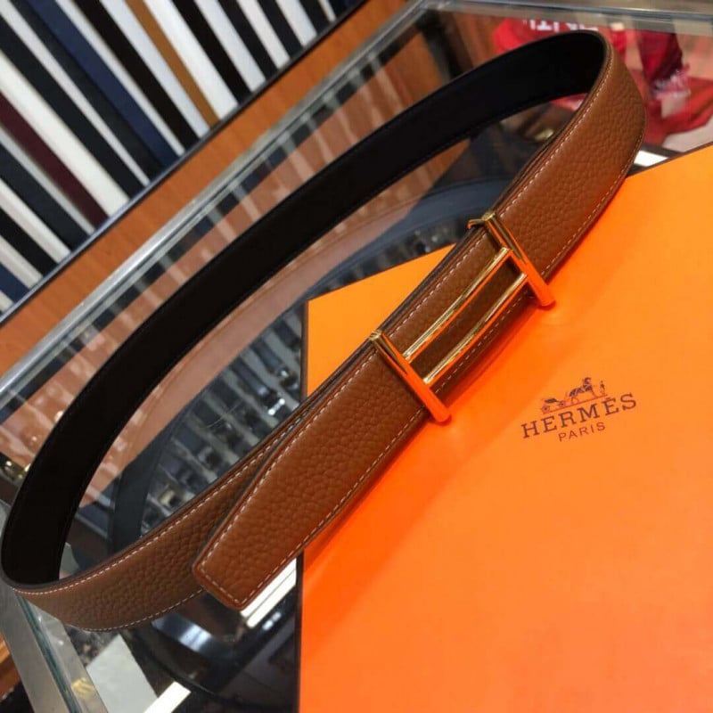 Hermes Rider Belt Buckle &amp; Reversible Leather Strap 32mm H075372 Brown/Black view 5