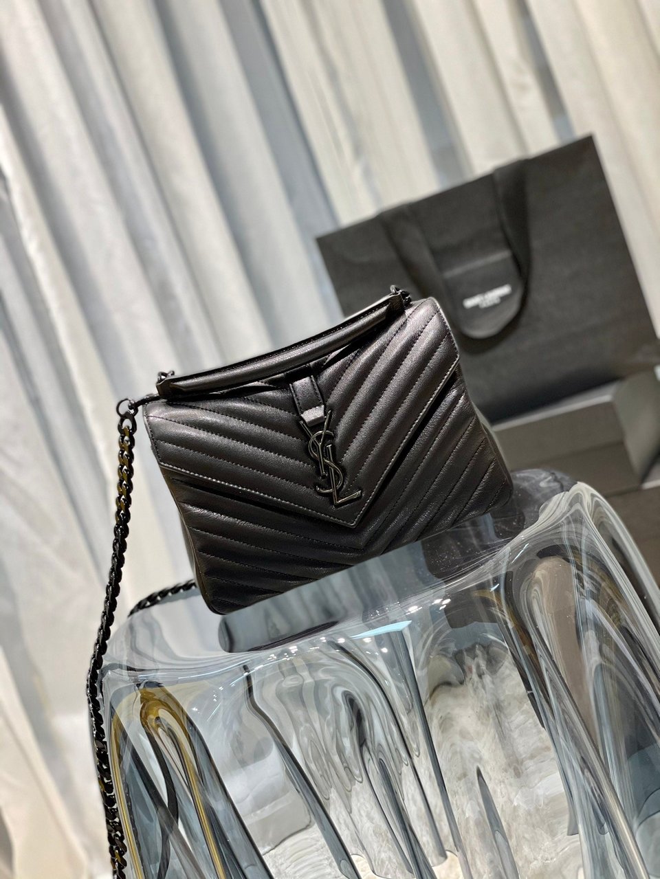 Saint Laurent College Medium Chain Bag In Quilted Leather Black Noir 24Cm view 4