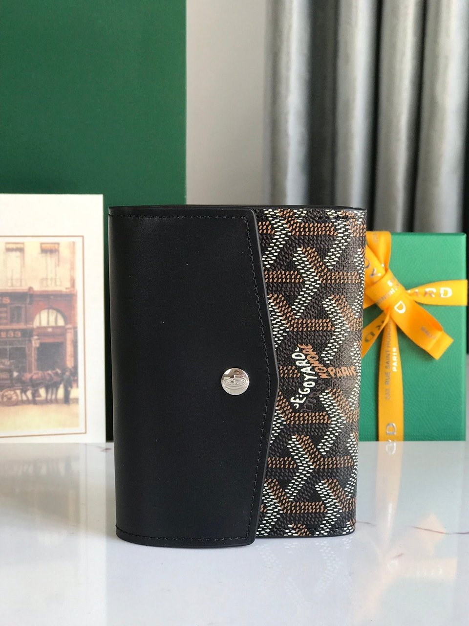 Goyard Saint-Gabriel Wallet 12 Cm Black Calfskin And Goyardine Canvas view 5