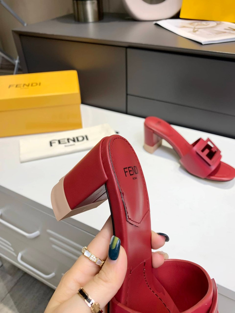 Fendi Signature Leather High Heel Red view 3