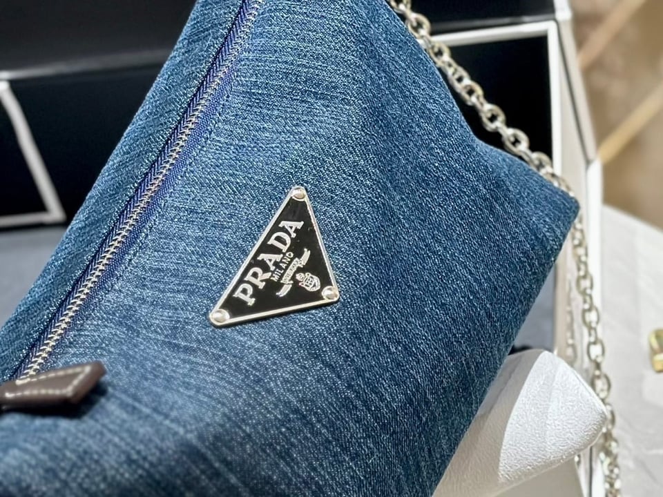 Prada Jeans Ring Shoulder Bag Denim Blue 25Cm view 5