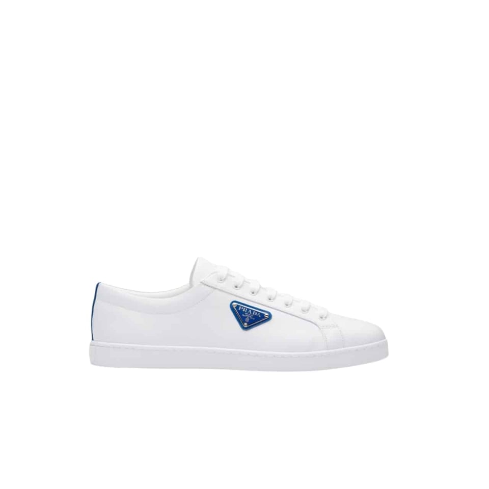 Prada Brushed Sneakers Leather White White Cobalt Blue