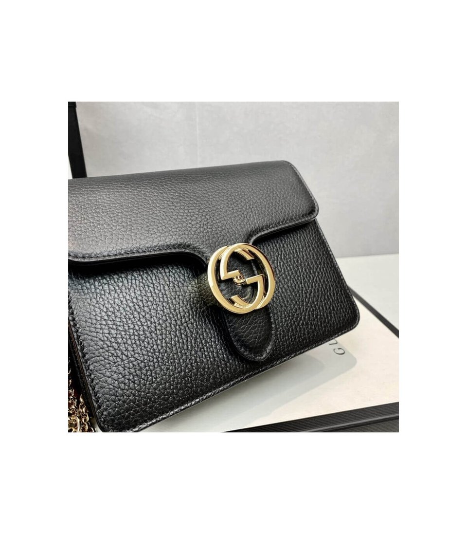 Gucci Interlocking G Chain Crossbody Black Leather 25cm view 13