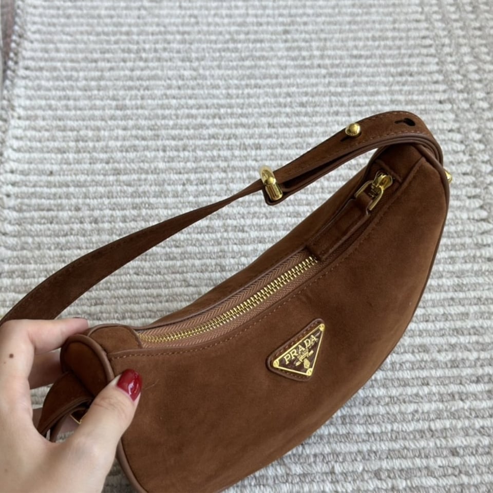 Prada Arqué Suede Shoulder Bag Cocoa Brown 22Cm view 6