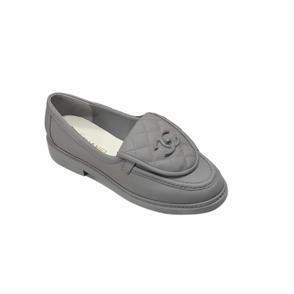 Chanel Cc Nib Turnlock Moccasins Flat Loafers Grey view 2