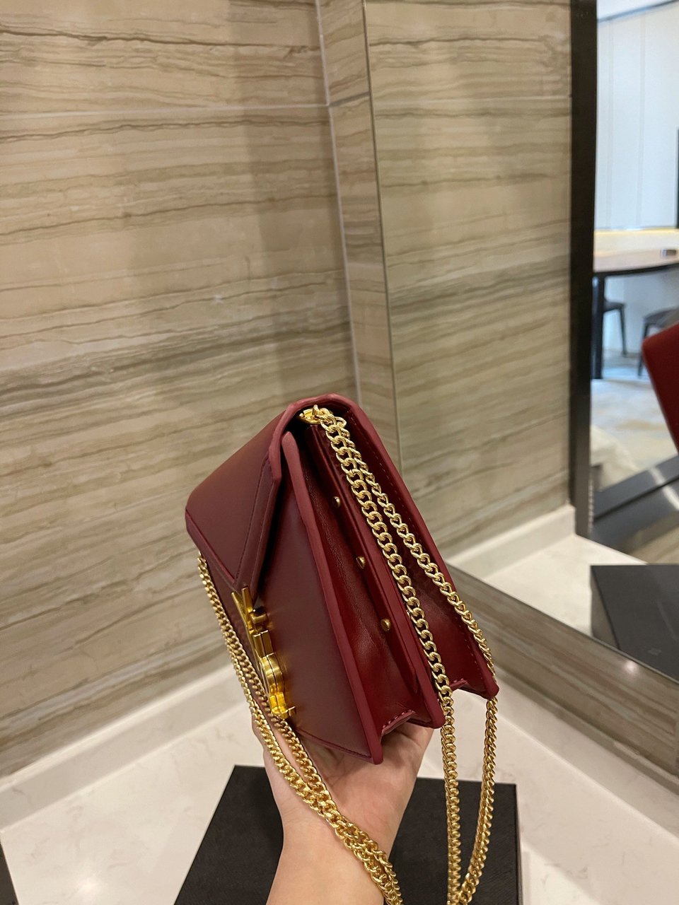 Saint Laurent Cassandra Chain Crossbody Bag Wine Red view 10