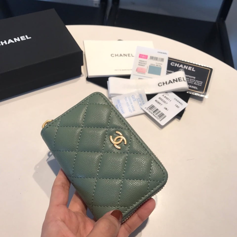 Chanel Zipped Caviar Purse 11 Turquoise Calfskin Gold Icon view 3