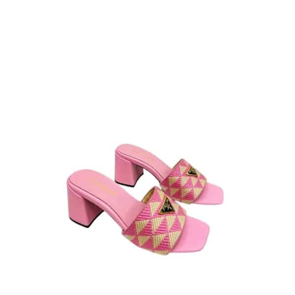Prada Triangolo Jacquard Mules Pink view 2