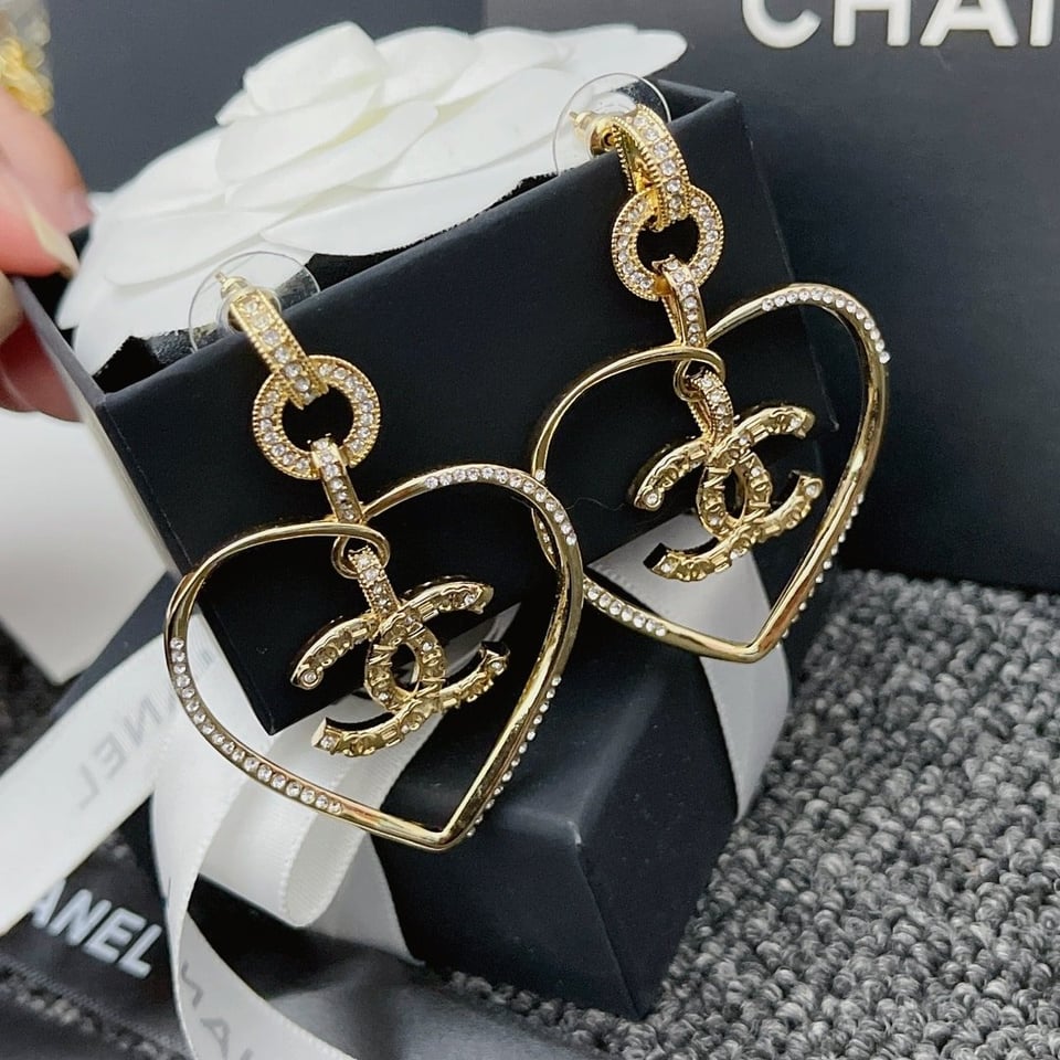 Chanel Gold Cc Logo Heart Earrings view 7