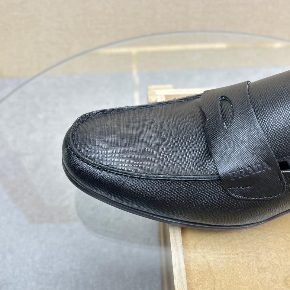 Prada Saffiano Leather Penny Loafers Black view 5