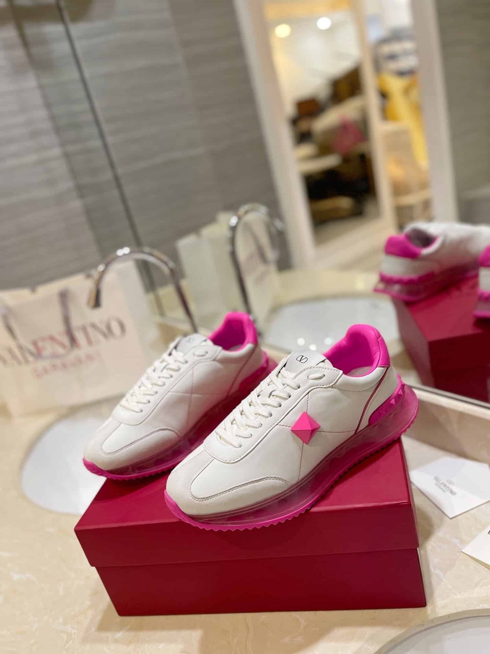 Valentino Garavani Stud Around Low Top Calfskin And Nappa Leather Sneaker Pink view 10