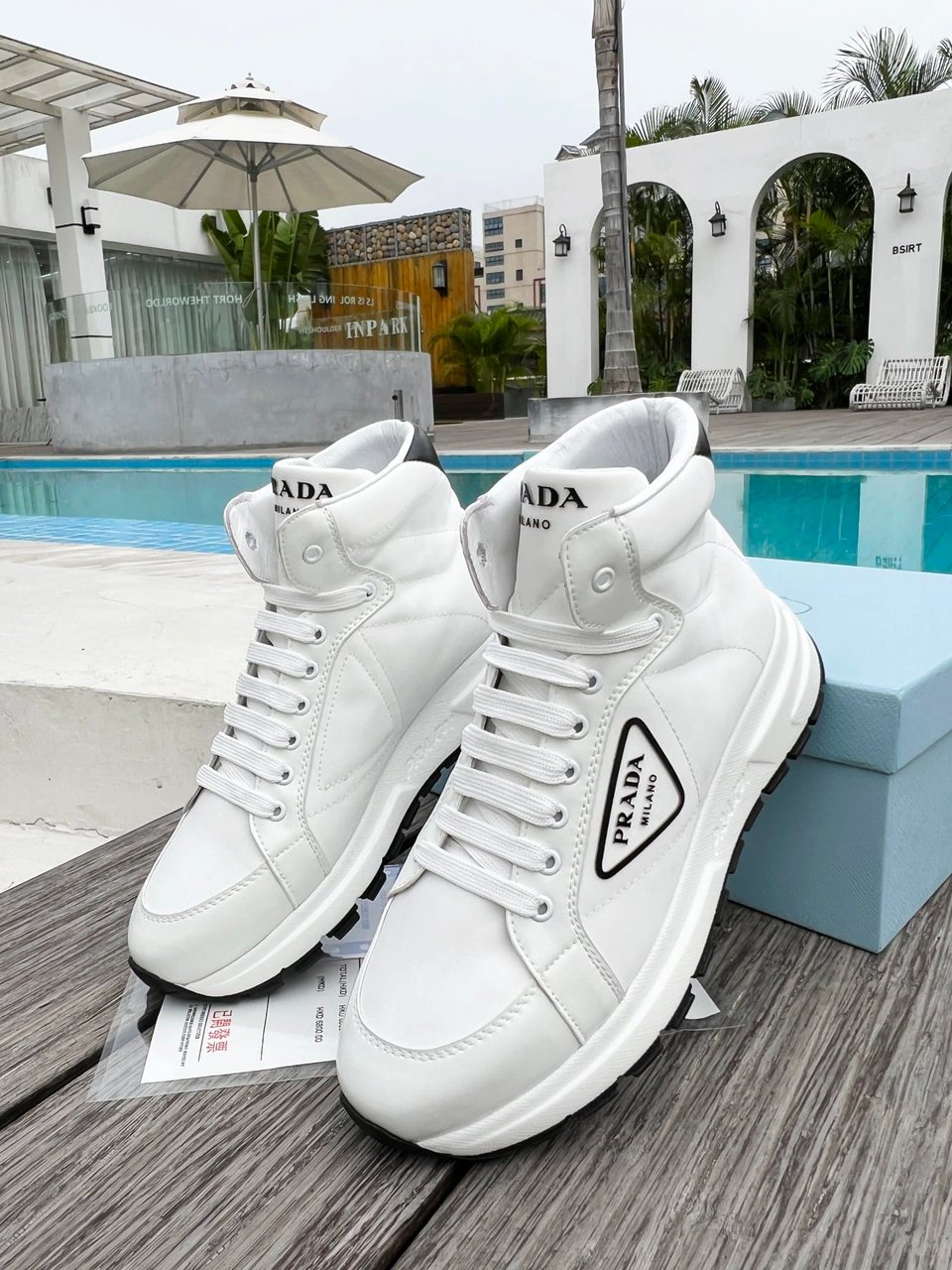 Prada Prax 01 Re Nylon And Brushed Leather Sneakers White view 7