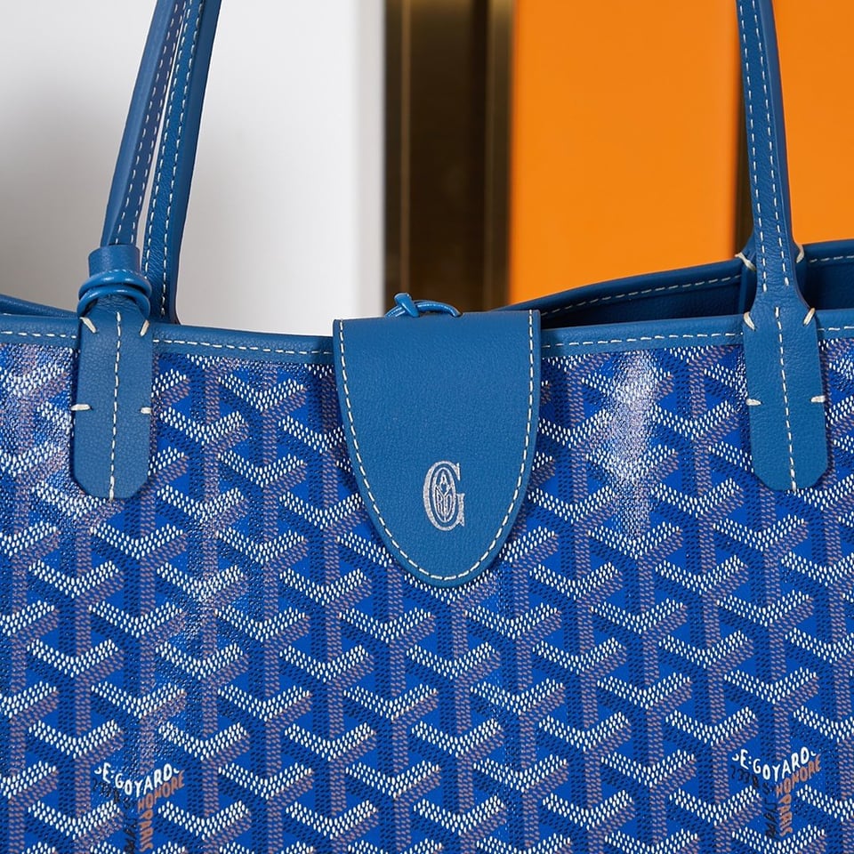 Goyard Saint Louis Gm 40 Blue Canvas Chevroches Calfskin view 5