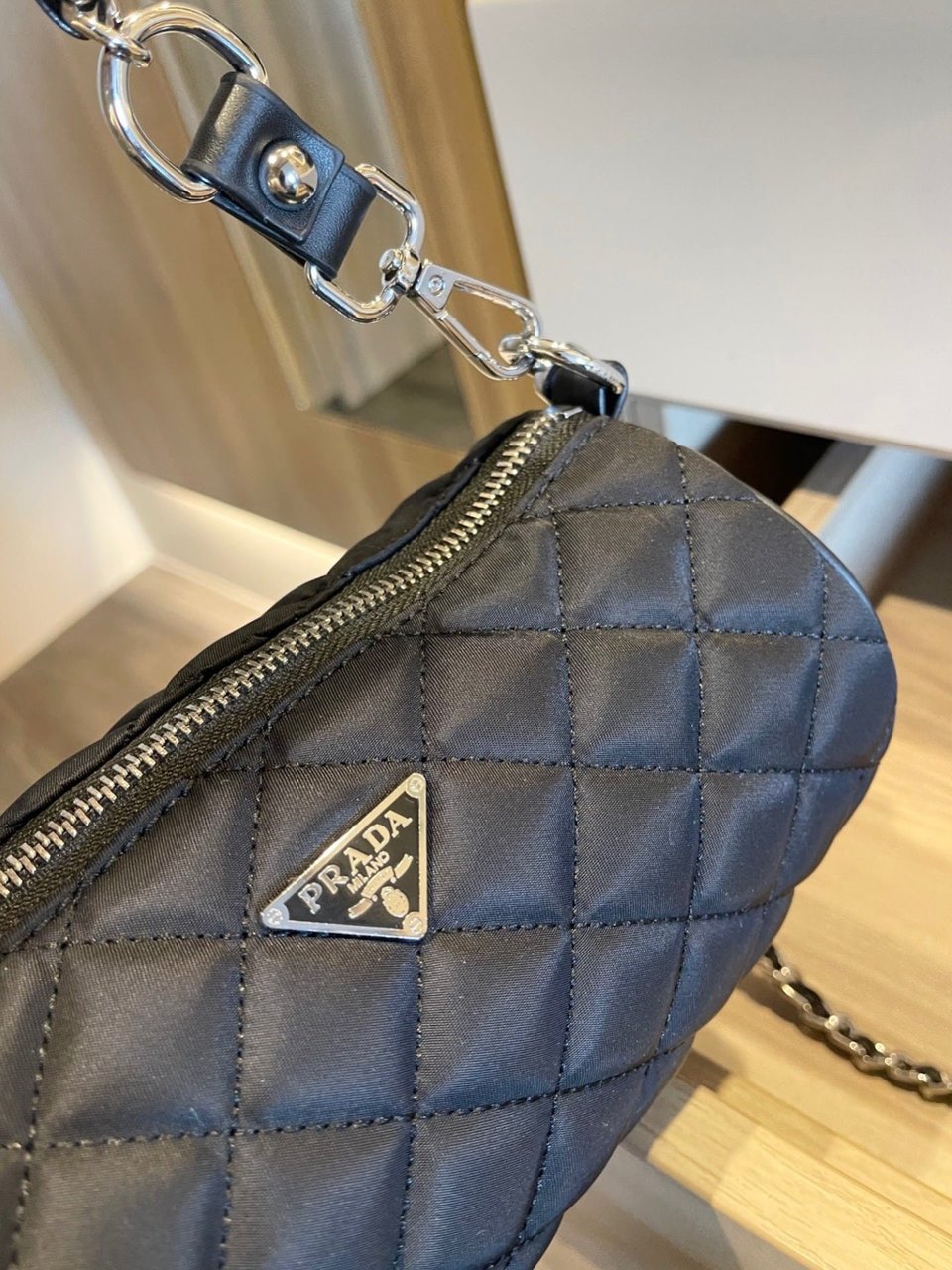 Prada Tessuto Black Quilted Barrel Bag Black 20Cm view 4