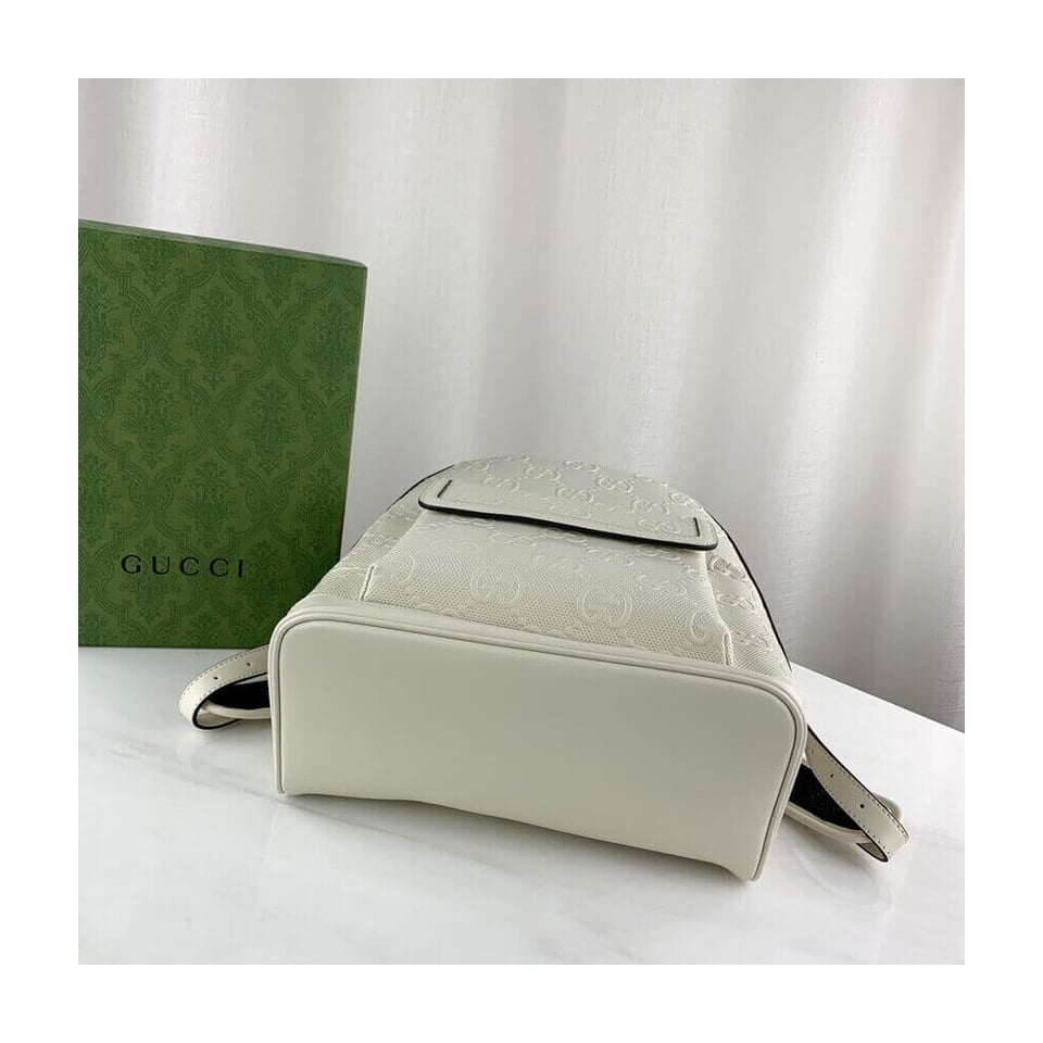 Gucci GG Embossed Backpack in White Leather view 8