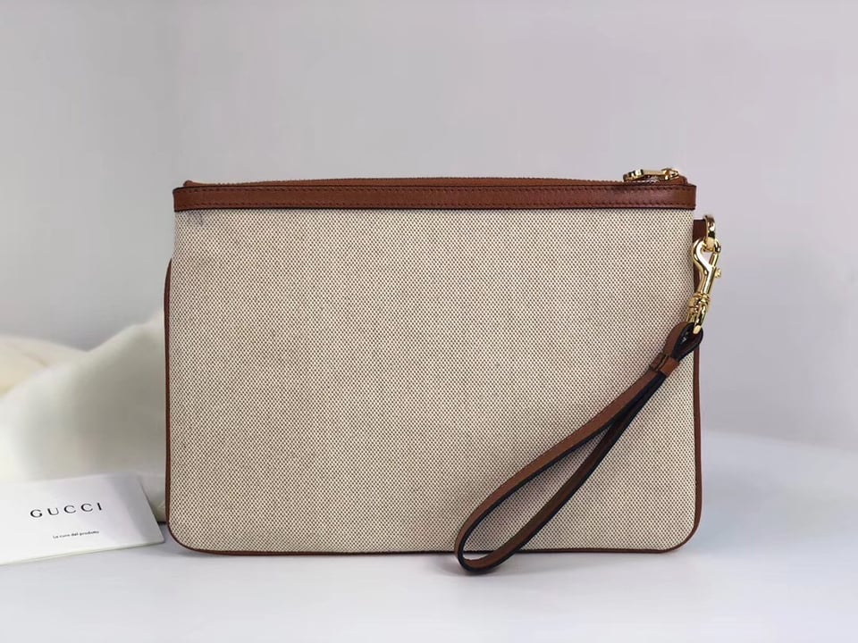 ucci Vintage Canvas Pouch Beige Green Red Stripe 11.5in/29cm For Men view 3
