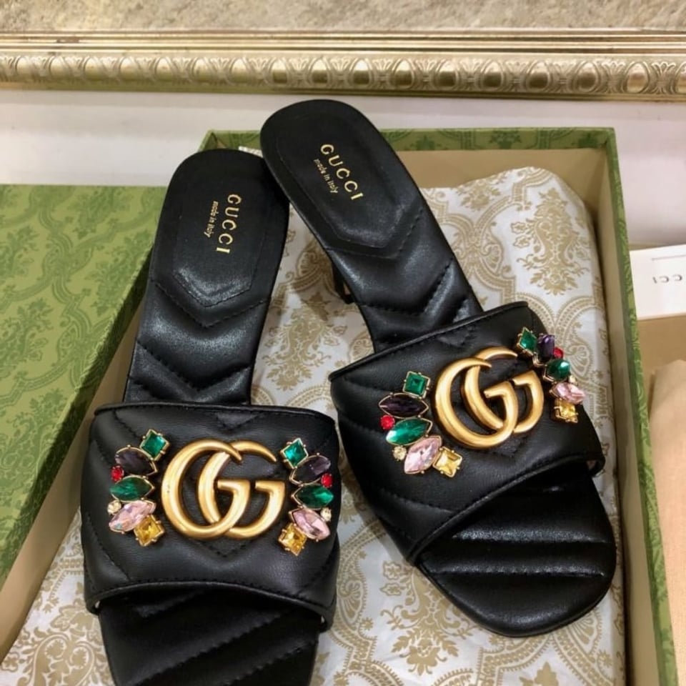 Gucci Women?S Flower Double G Slide Sandal Black view 6