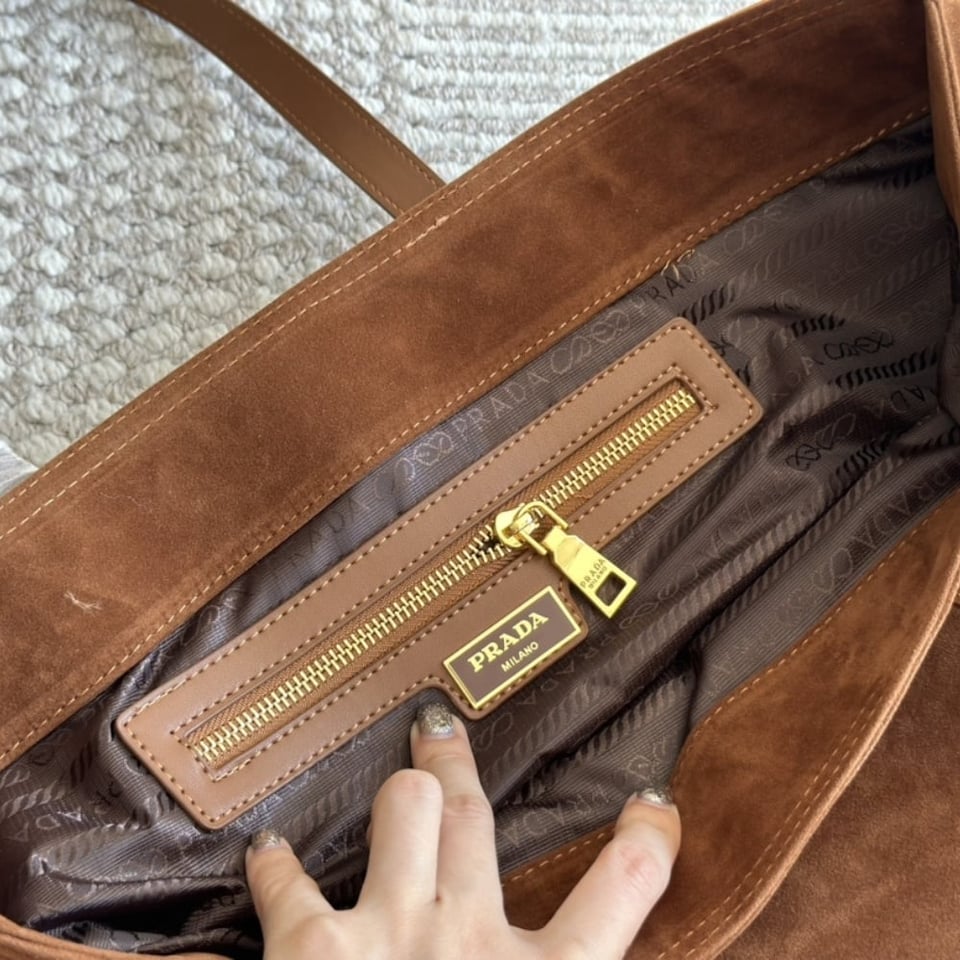 Prada Suede Double Tote Bag Cocoa Brown 35Cm view 9