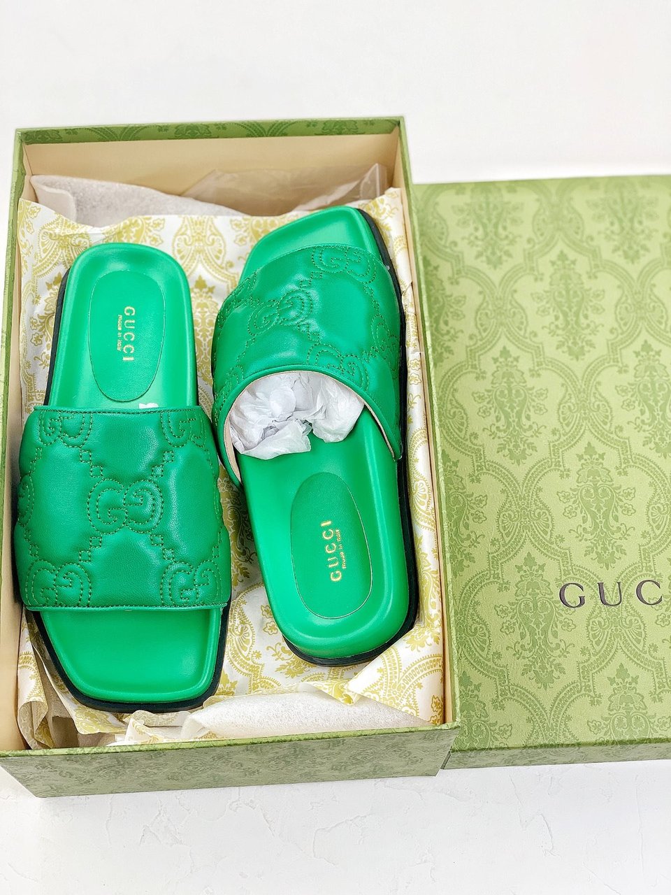 Gucci Womens Gg Matelasse Slide Green view 7