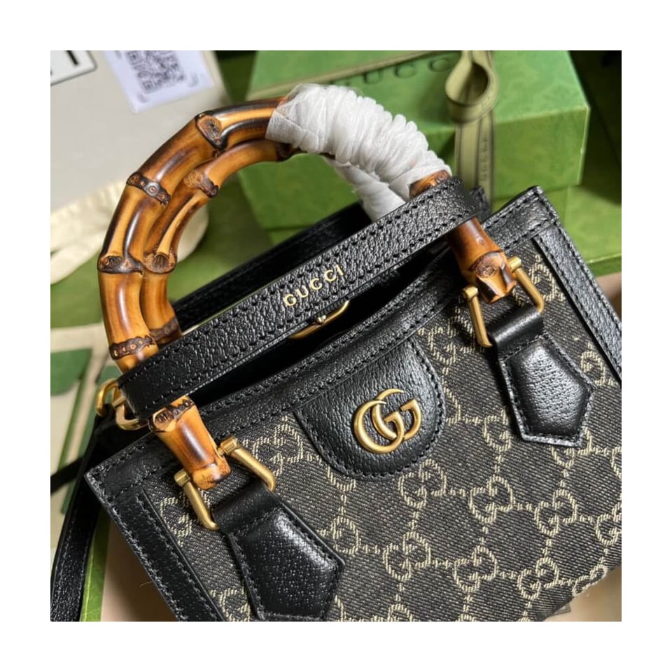 Gucci Diana Mini Tote Bag in Black Denim view 7