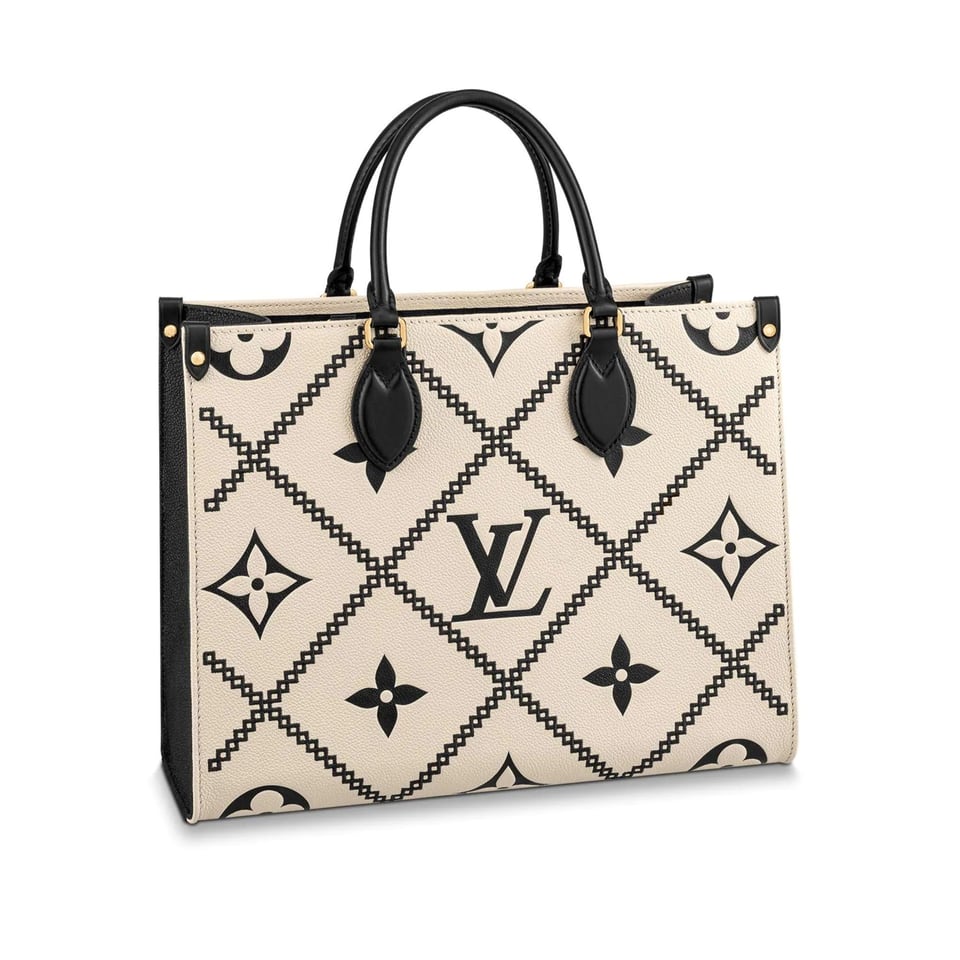 Louis Vuitton Onthego MM Tote Monogram Cream Beige Black 35cm