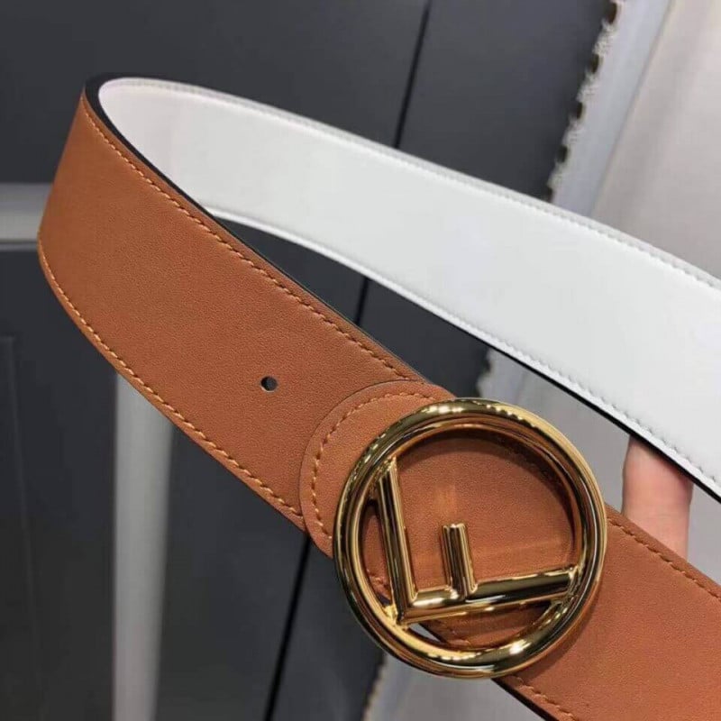 Fendi Reversible 40mm Round Buckle Belt 8C0579 Brown / White view 8