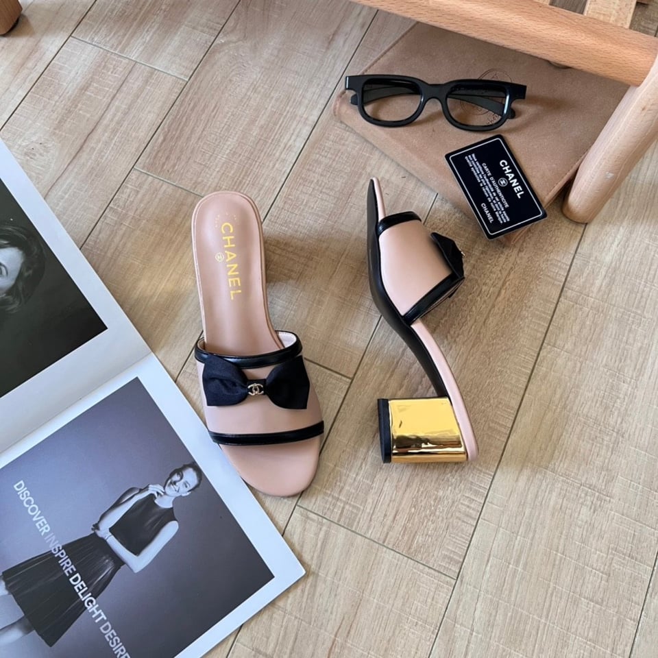 Chanel Grosgrain Ribbon Bow Mule Leather Pink view 4