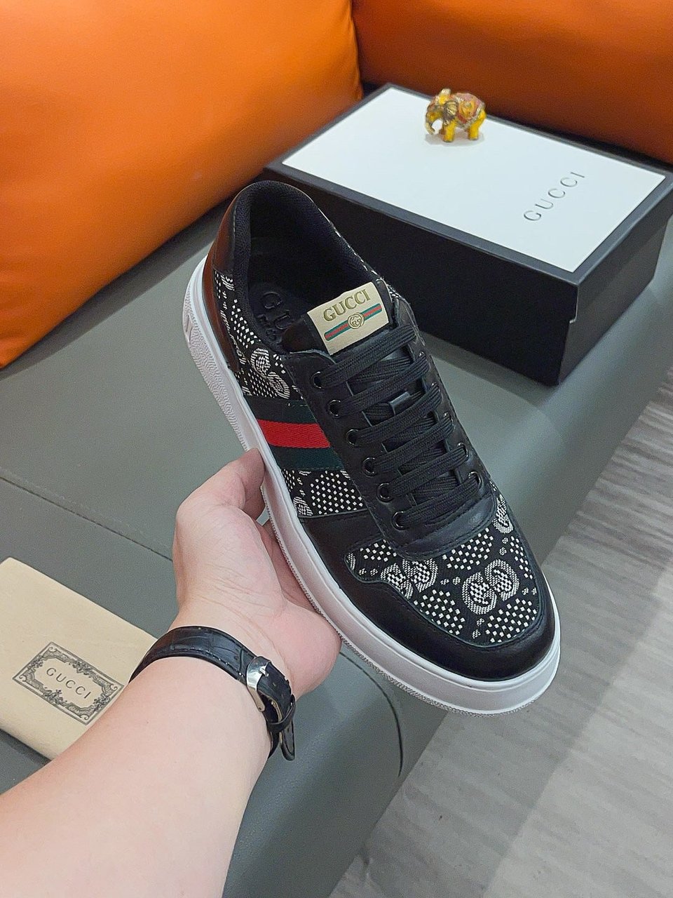 Gucci Screener Gg High Top Sneaker Leather In Black view 4