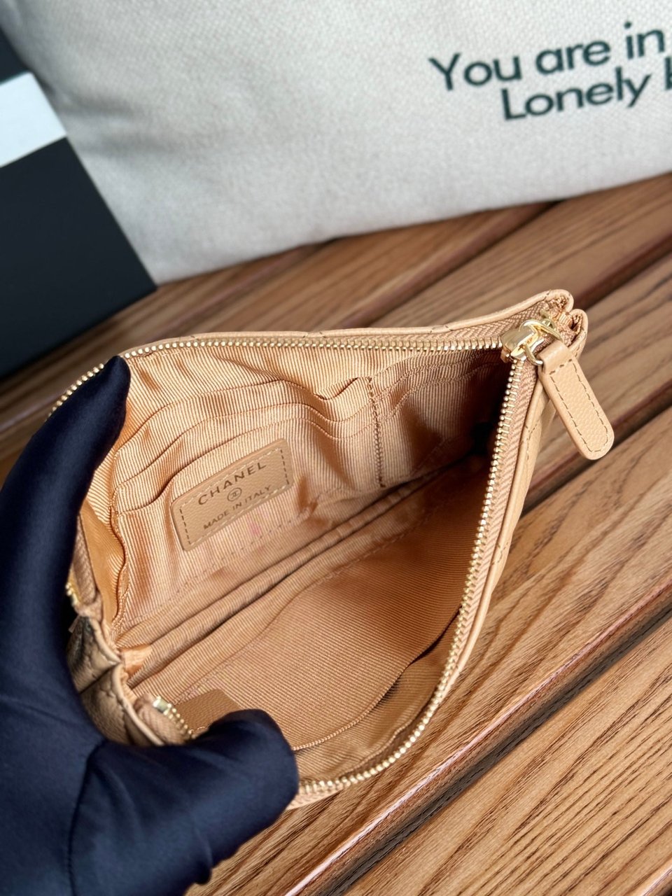 Chanel Zipped Wallet 20Cm Dark Beige Quilted Caviar Gold Hardware view 6