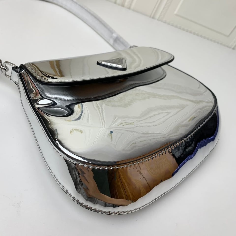 Prada Cleo Brushed Leather Shoulder Bag In Silver view 11