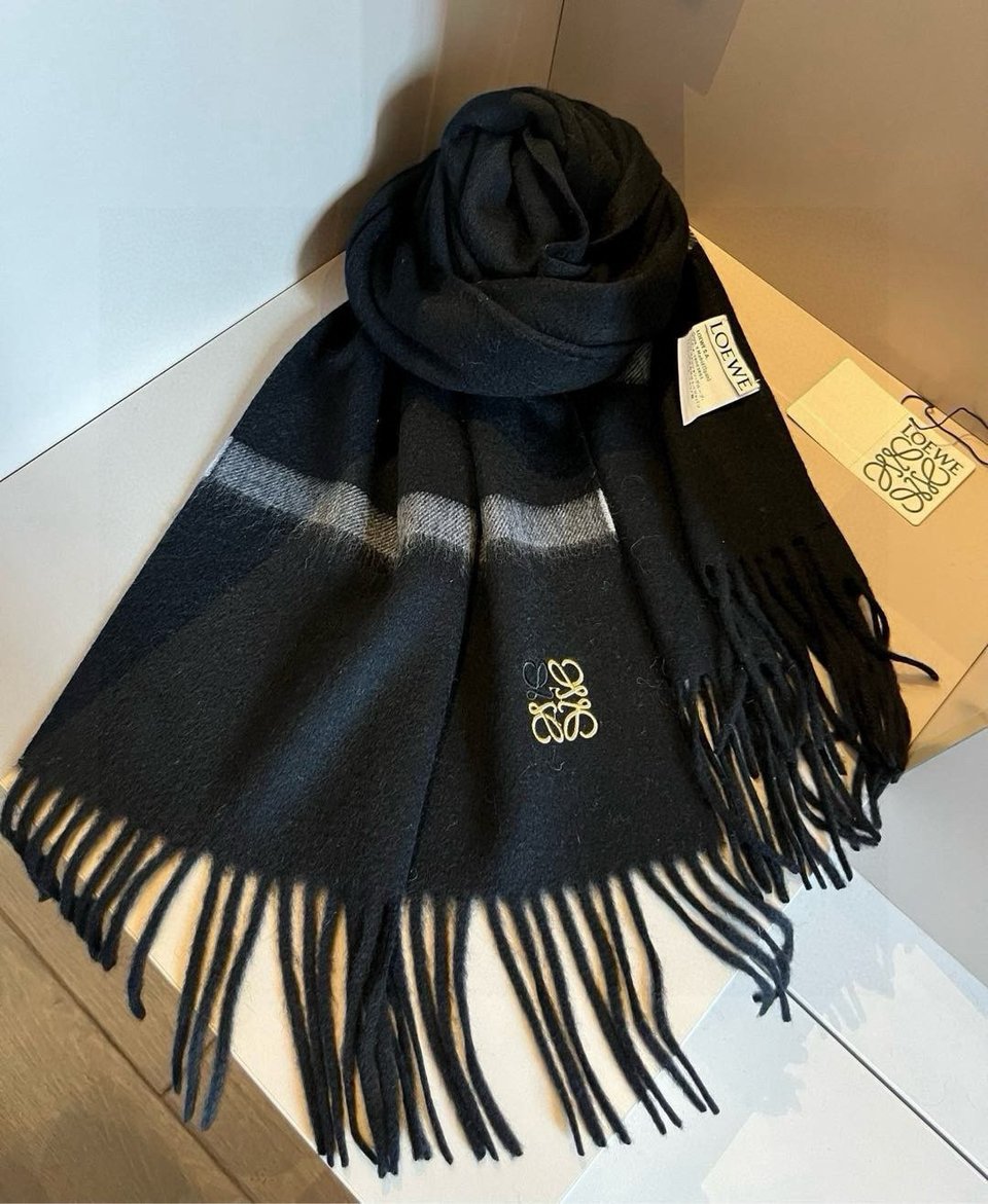 Loewe Mohair Scarf Stripe Black Gray For Women 180cm