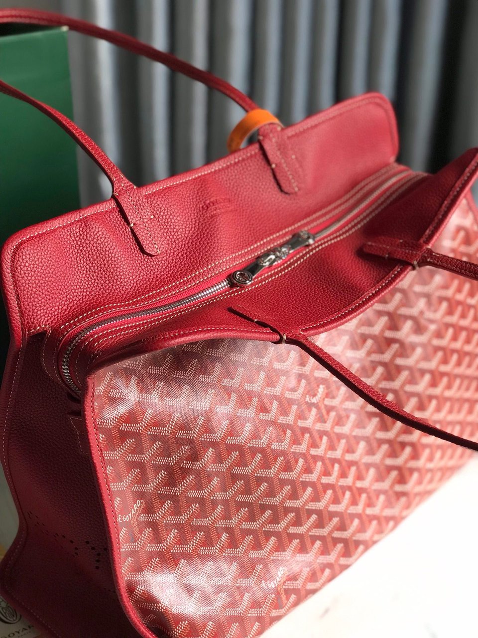 Goyard Hardy Pm Bag 40 Cm Red Goyardine Canvas And Taurillon Leather Trim view 9