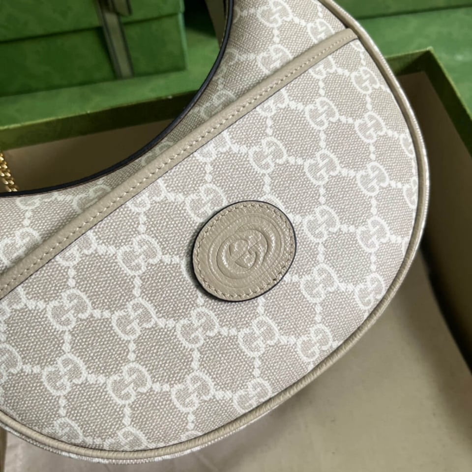 Gucci Half-Moon-Shaped Mini Bag with Interlocking G Oatmeal view 12