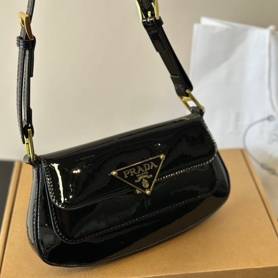 Prada Cleo Bag In Brushed Leather With Triangle Logo Black 24Cm view 3